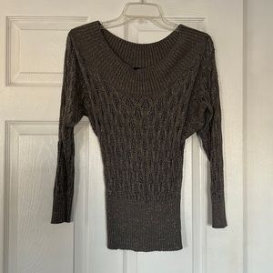 Guess Grey silver Scoop neck Crocheted Sweater Sz S